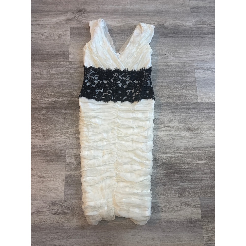 Tadashi Collection Ivory 100% Silk Ruched Lace Waist Cocktail Dress Size‎ 6